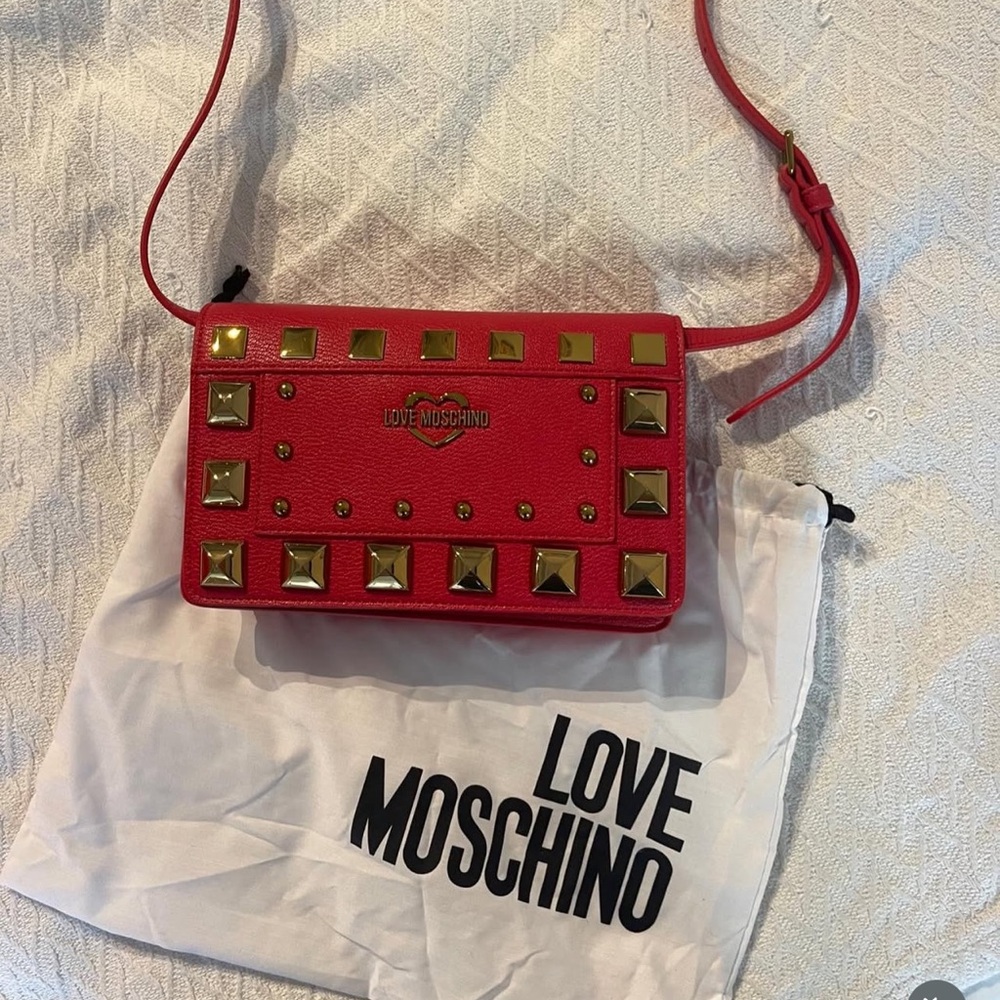 Love Moschino Red Crossbody Bag with Gold Studs